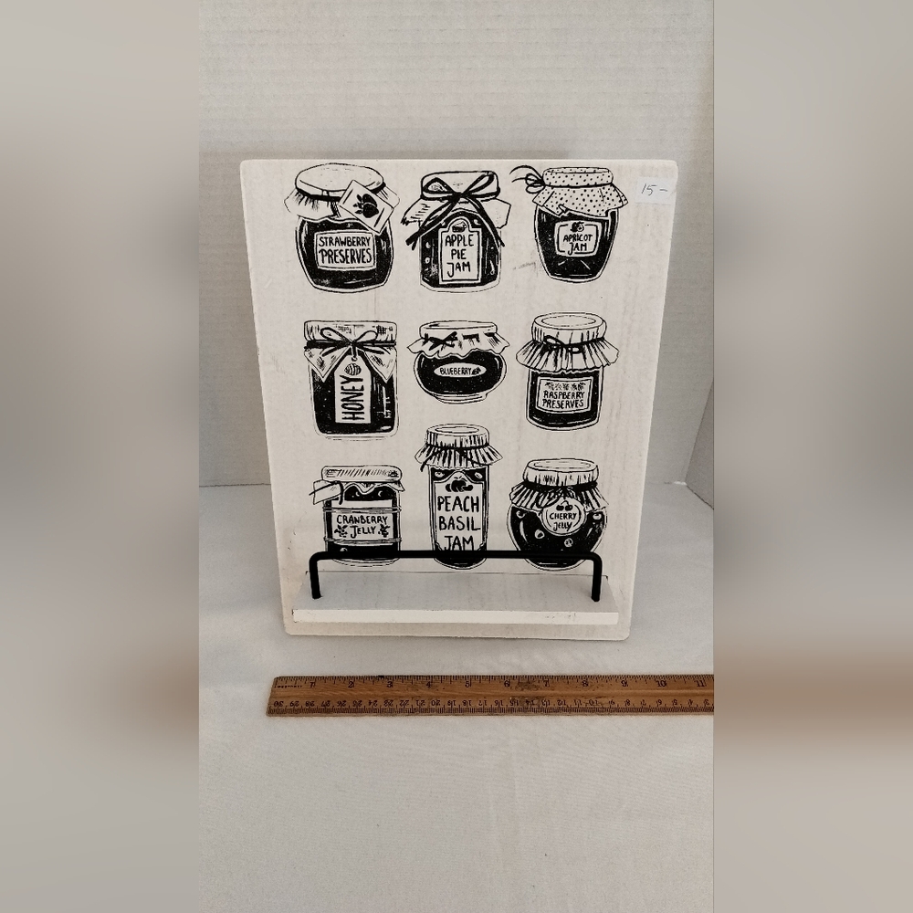 White Kitchen Cookbook Stand with Jam Jar Illustrations Chalk Couture
